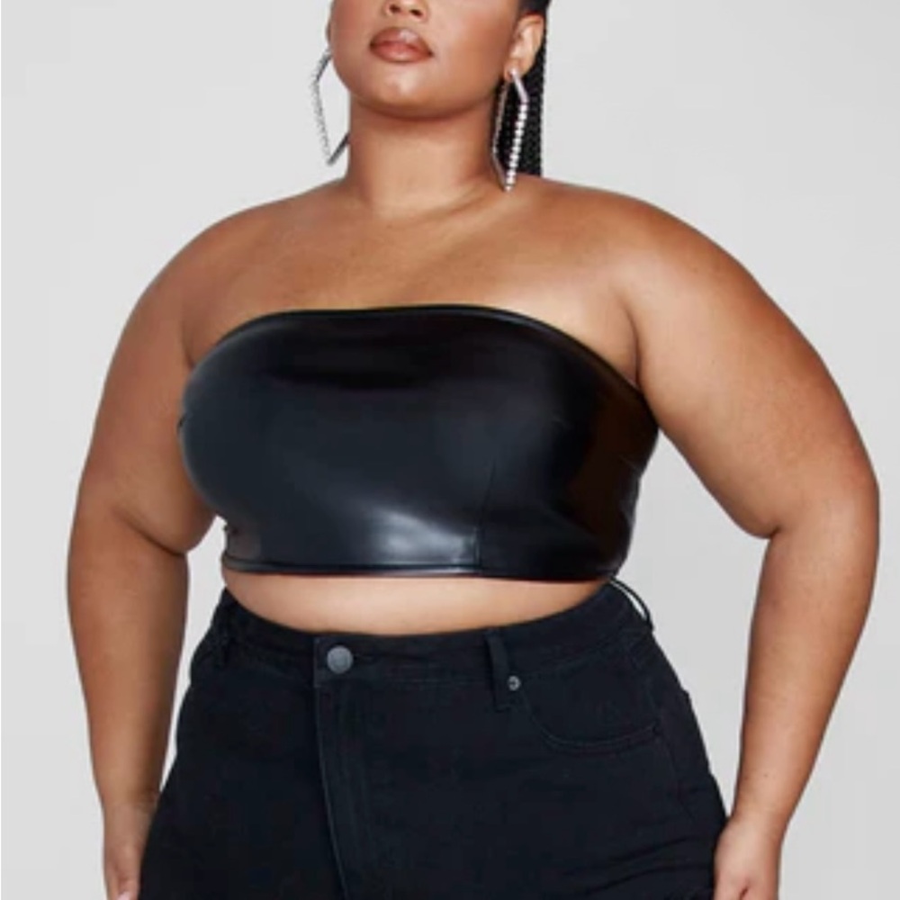 Black Strapless Leather Tube Top
